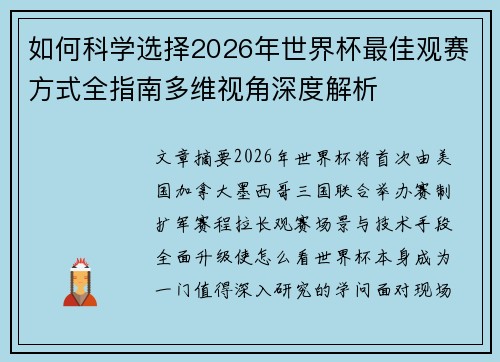 如何科学选择2026年世界杯最佳观赛方式全指南多维视角深度解析 如何科学选择2026年世界杯最佳观赛方式全指南多维视角深度解析